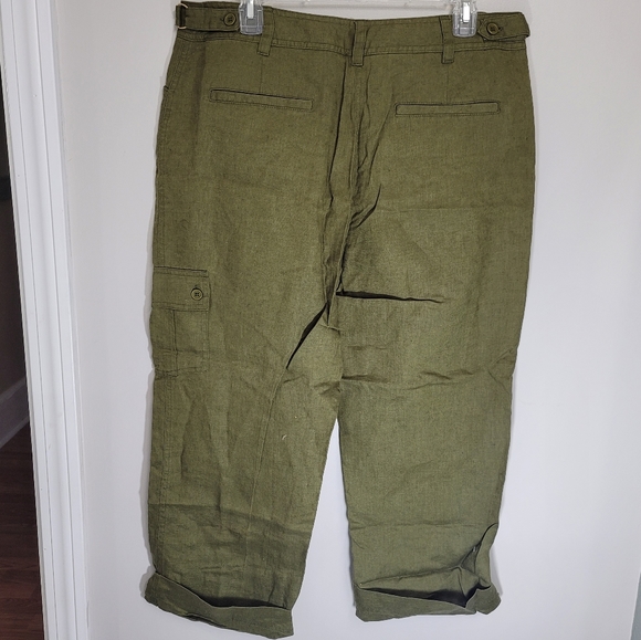 JONES NEW YORK SPORT Green Linen Cropped Cargo Pants Size 12 - Picture 3 of 5